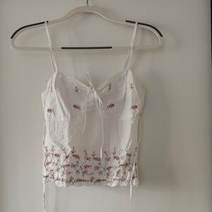 Vintage Charlotte Russe Embroidered White Spaghetti Strap Top